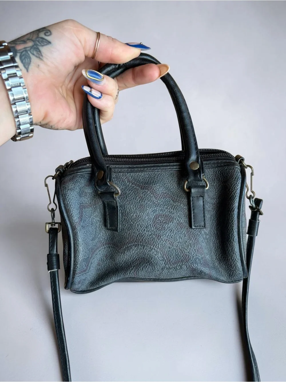Black Leather-Trim Crossbody Satchel - Martin Robert’s 90s Y2K Handbag Paisley